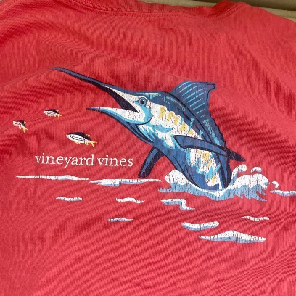 Vineyard Vines boys t-shirt, size large, red with swordfish